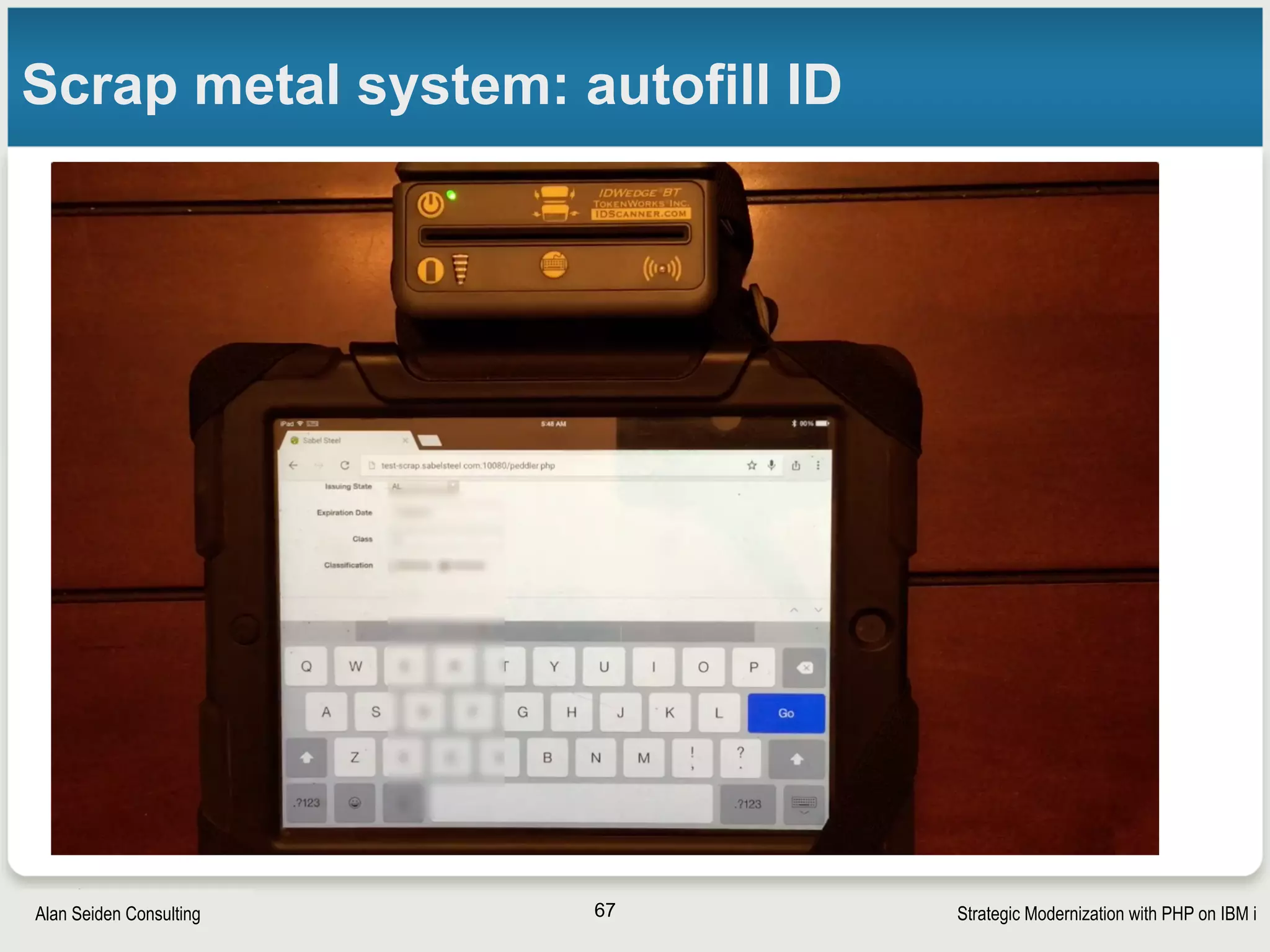 Strategic Modernization with PHP on IBM iSeiden Group
Scrap metal system: take photo of card
67
 