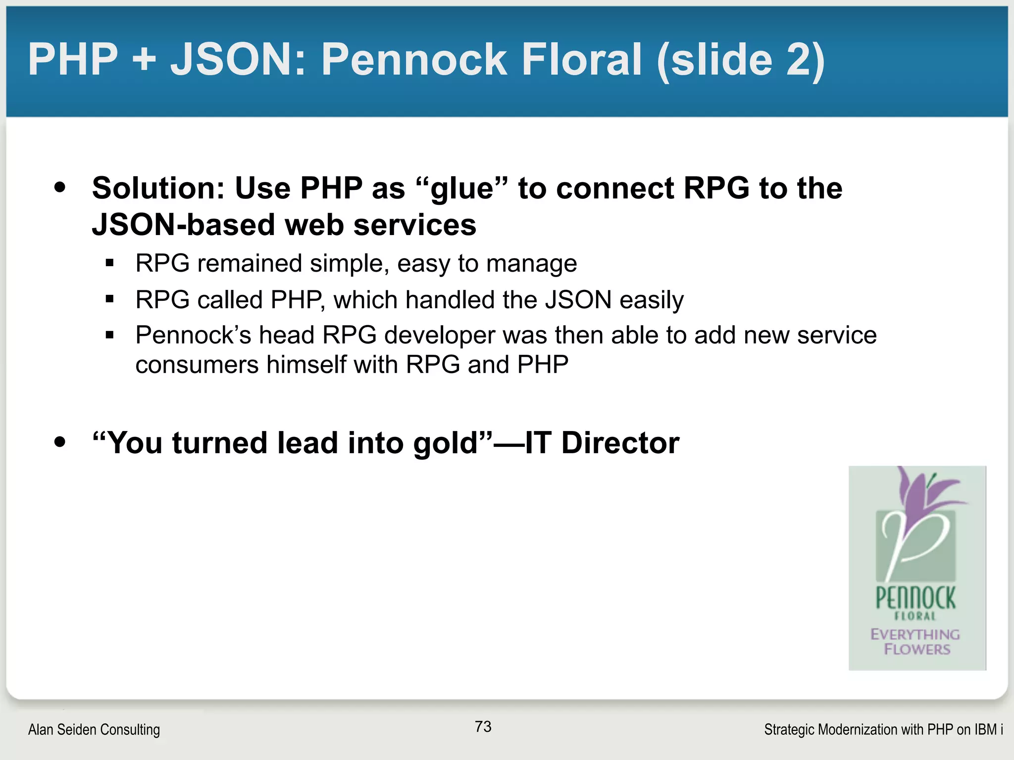 Strategic Modernization with PHP on IBM iSeiden Group
Enhance RPG
73
 
