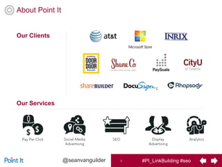 #PI_LinkBuilding #seo4@seanvanguilder
About Point It
Our Clients
Our Services
 