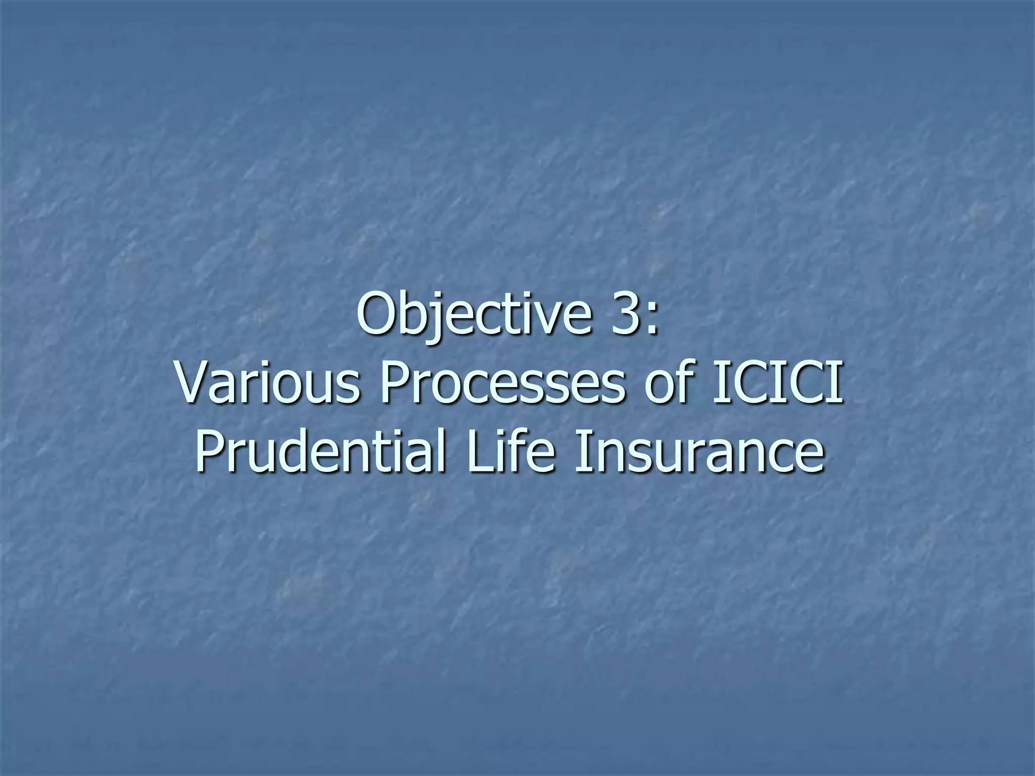 Objective 3: 
Various Processes of ICICI 
Prudential Life Insurance 
 