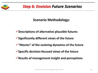 Step 6: Envision Future Scenarios


             Scenario Methodology:


Descriptions of alternative plausible futures

...