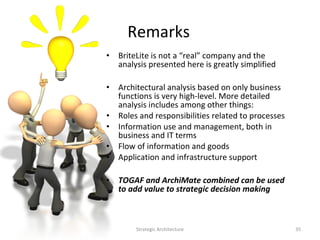 • BriteLite is not a “real” company and the
analysis presented here is greatly simplified
• Architectural analysis based o...