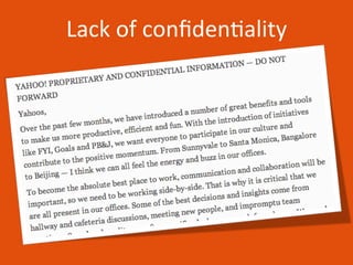 Lack	
  of	
  conﬁdenAality	
  
 