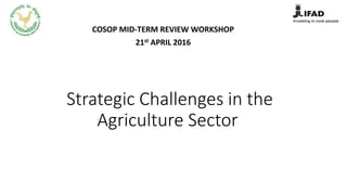 Strategic Challenges in the
Agriculture Sector
COSOP MID-TERM REVIEW WORKSHOP
21st APRIL 2016
 