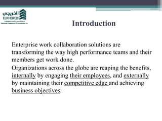 Introduction
Enterprise work collaboration solutions are
transforming the way high performance teams and their
members get...