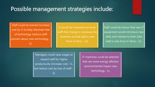 Possible management strategies include:
Staff could be trained (increase
cost by 1) to help eliminate fear
of technology (...