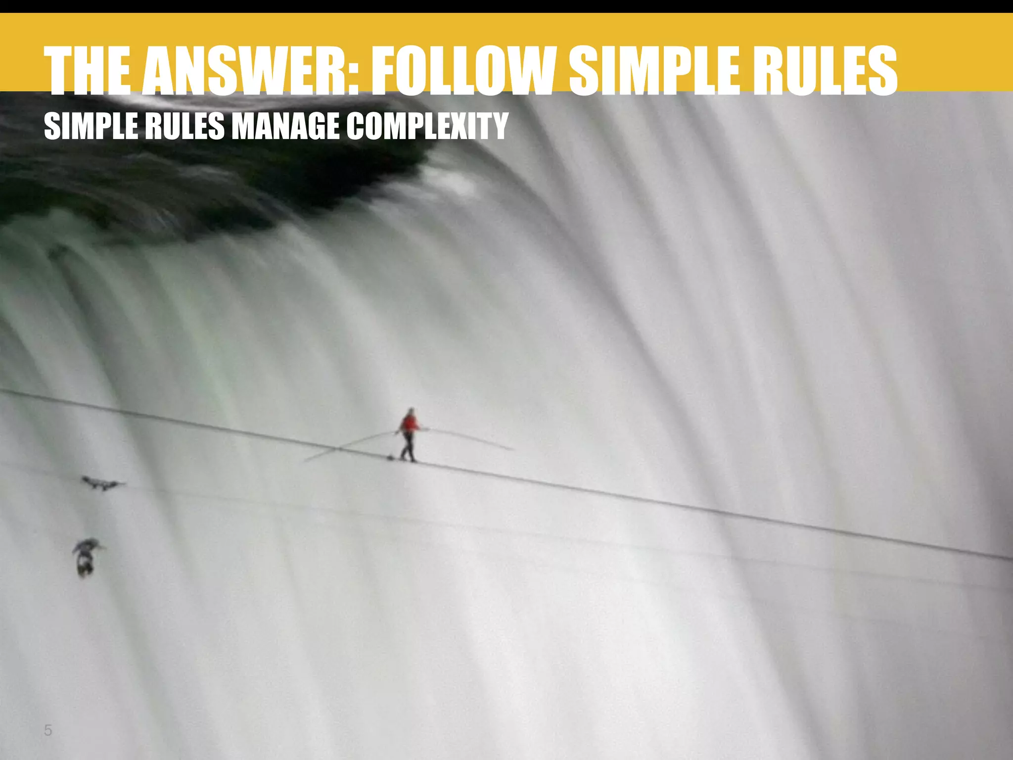 THE ANSWER: FOLLOW SIMPLE RULES
SIMPLE RULES MANAGE COMPLEXITY
5