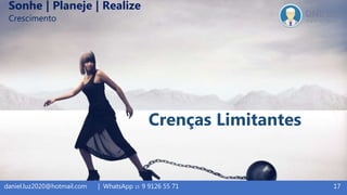 17daniel.luz2020@hotmail.com | WhatsApp 15 9 9126 55 71
Crenças Limitantes
Sonhe | Planeje | Realize
Crescimento
 