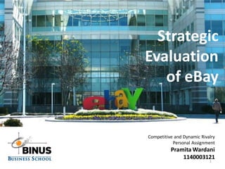 Strategic
Evaluation
   of eBay


Competitive and Dynamic Rivalry
           Personal Assignment
          Pramita Wardani
              1140003121
                            1
 