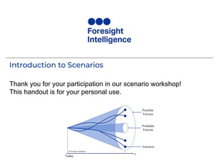 Introduction to Scenarios
Thank you for your participation in our scenario workshop!
This handout is for your personal use.
 