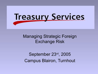 Managing Strategic Foreign Exchange Risk September 23 rd , 2005 Campus Blairon, Turnhout 