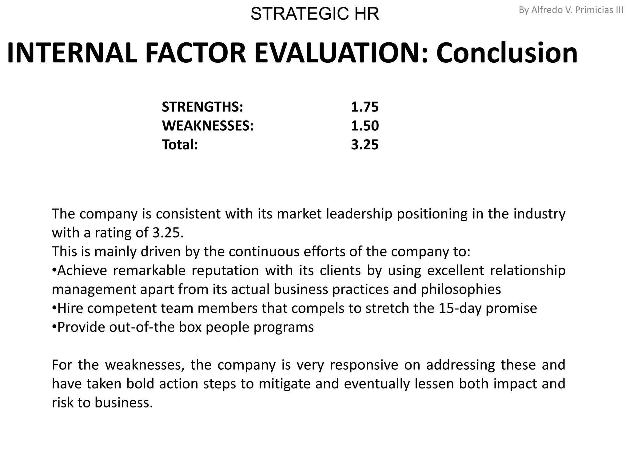 Strategic HR SWOT TOWS IFE EFE | PPT