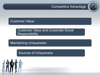 Competitive Advantage
Customer Value:
Customer Value and Corporate Social
Responsibility
Maintaining Uniqueness:
Sources of Uniqueness
 