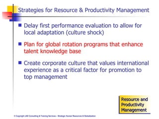 Strategies for Resource & Productivity Management <ul><li>Delay first performance evaluation to allow for local adaptation...