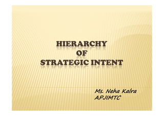 HIERARCHY
       OF
STRATEGIC INTENT


          Ms. Neha Kalra
          APJIMTC
 