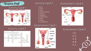 Assessment Card 1
Assessment Card 1
Assessment Card 1
Answer Key!
Answer Key!
Answer Key!
Activity Card 1
Activity Card 1
Activity Card 1
Activity Card 2
Activity Card 2
Activity Card 2
1.Ovary
2. Cervix
3. Uterus
4. Ovarian Ligament
5. Fimbrae
6. Epididymis
7. Erectile Tissue
8. Ureter
9. Urethra
10. Vas Deferens
Activity Card 3
Activity Card 3
Activity Card 3 Assessment Card 2
Assessment Card 2
Assessment Card 2
1.A
2. C
3. A
4. B
5. C
Assessment Card 3
Assessment Card 3
Assessment Card 3
 