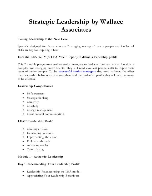 Strategic Leadership by Wallace Associates