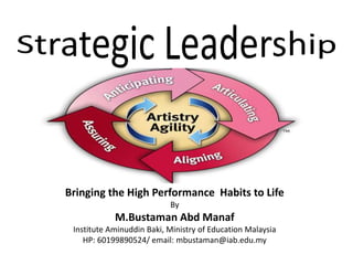 Bringing the High Performance Habits to Life
By
M.Bustaman Abd Manaf
Institute Aminuddin Baki, Ministry of Education Malaysia
HP: 60199890524/ email: mbustaman@iab.edu.my
 