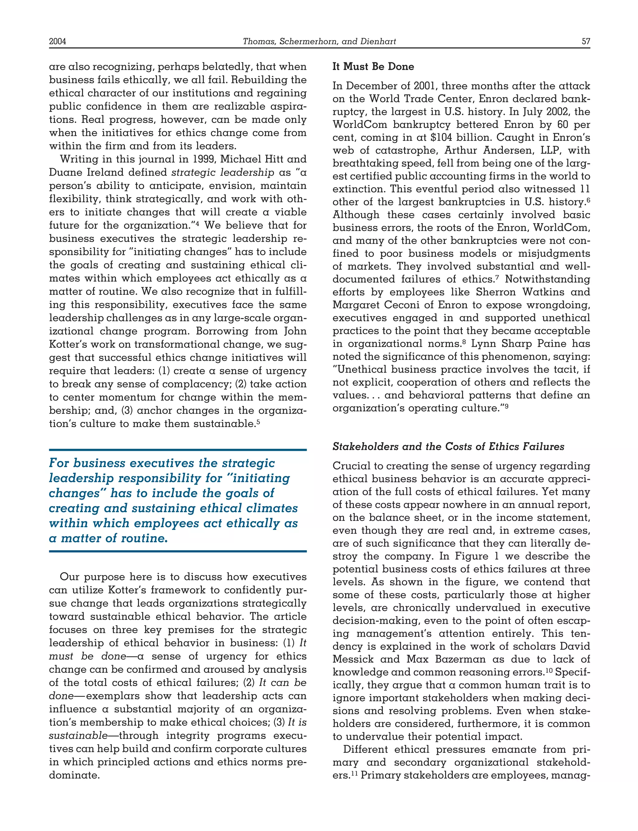 Strategic leadership of ethical behavior in business PDF