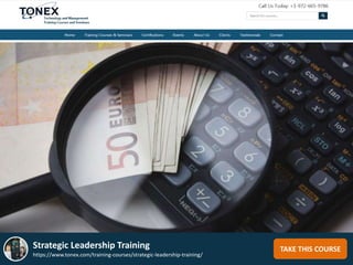 TAKE THIS COURSEStrategic Leadership Training
https://www.tonex.com/training-courses/strategic-leadership-training/
 