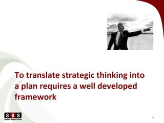 To translate strategic thinking into
a plan requires a well developed
framework
18
 