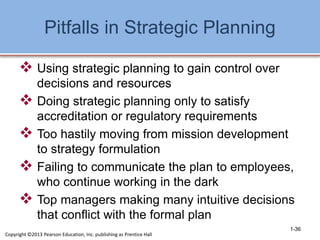 Pitfalls in Strategic Planning
 Using strategic planning to gain control over
decisions and resources
 Doing strategic p...
