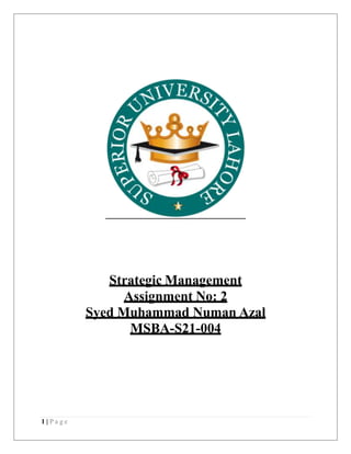 Strategic Management
Assignment No: 2
Syed Muhammad Numan Azal
MSBA-S21-004
1 | P a g e
 