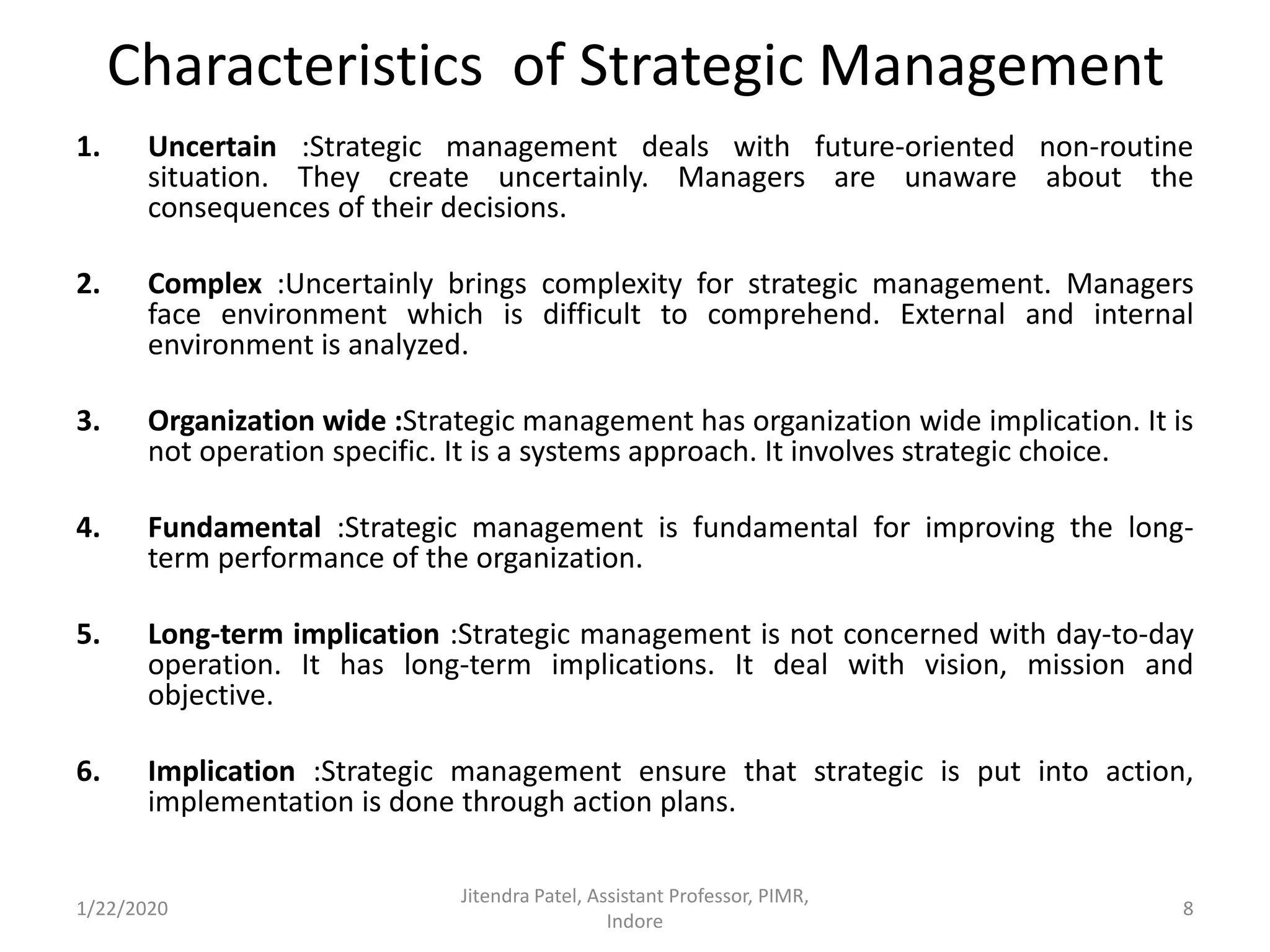 The Four Key Attributes Of Strategic Management Do Not Include Strategic management definition,relevance , characterstics , level