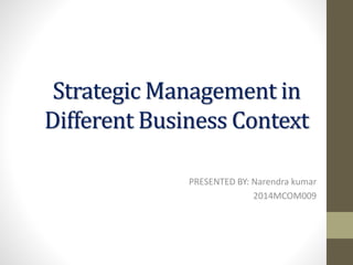 Strategic Management in
Different Business Context
PRESENTED BY: Narendra kumar
2014MCOM009
 