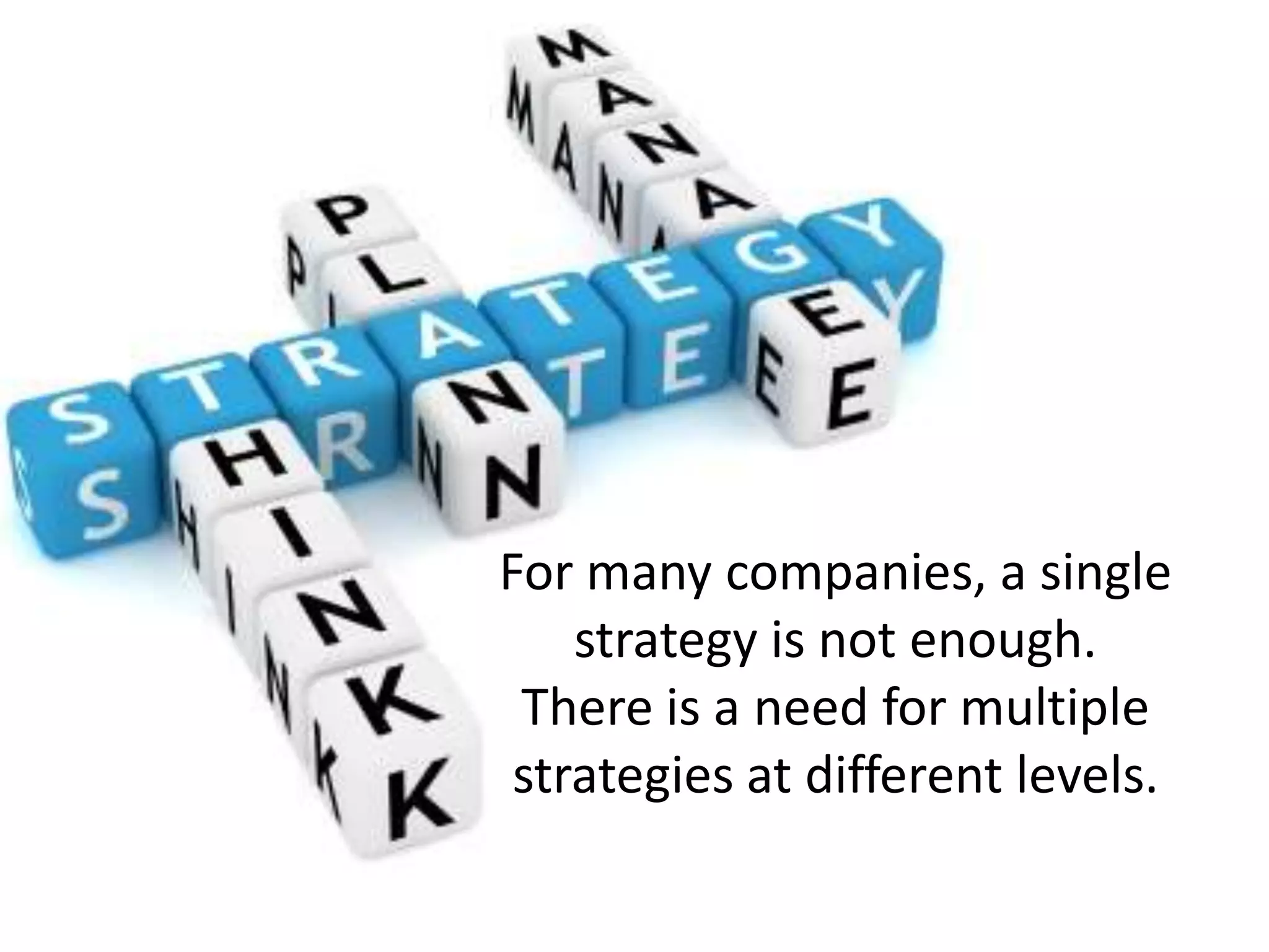 For many companies, a single strategy is not enough.There is a need for multiple strategies at different levels.