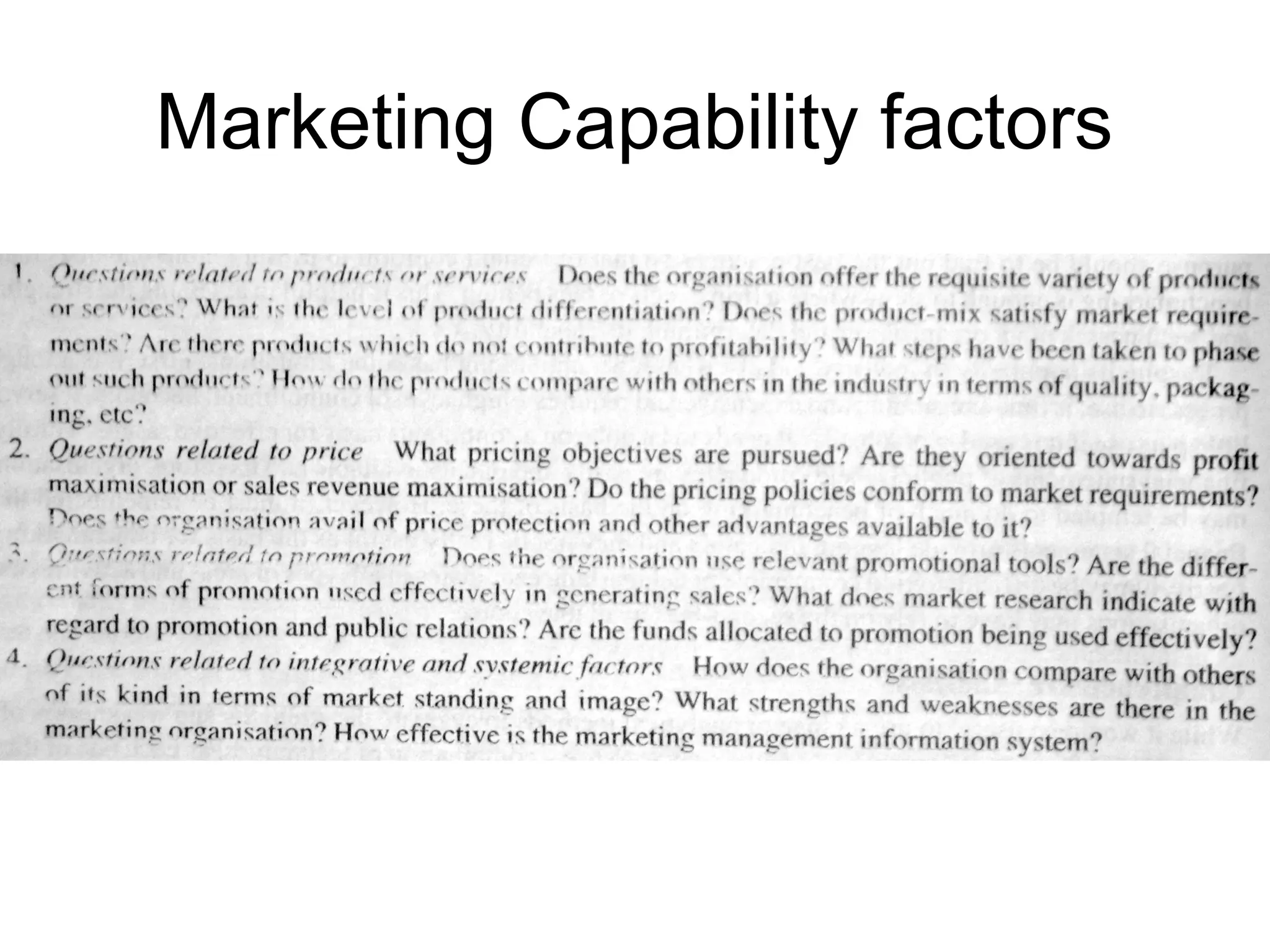 Marketing Capability factors

 