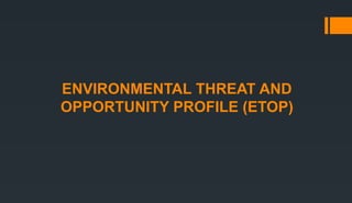 ENVIRONMENTAL THREAT AND
OPPORTUNITY PROFILE (ETOP)
 
