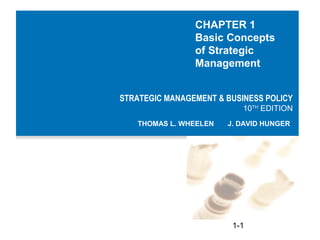 CHAPTER 1
                Basic Concepts
                of Strategic
                Management


STRATEGIC MANAGEMENT & BUSINESS POLICY
                           10TH EDITION
   THOMAS L. WHEELEN   J. DAVID HUNGER




                        1-1
 