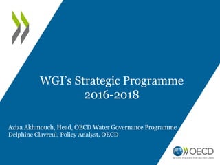 WGI’s Strategic Programme
2016-2018
Aziza Akhmouch, Head, OECD Water Governance Programme
Delphine Clavreul, Policy Analyst, OECD
 