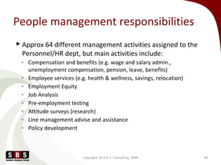 People management responsibilities
 Approx 64 different management activities assigned to the
Personnel/HR dept, but main...