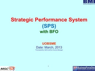 1
Strategic Performance System
(SPS)
with BFO
UOBSME
Date: March, 2013
ThomastanDa– BizForceOne Country Manager
 