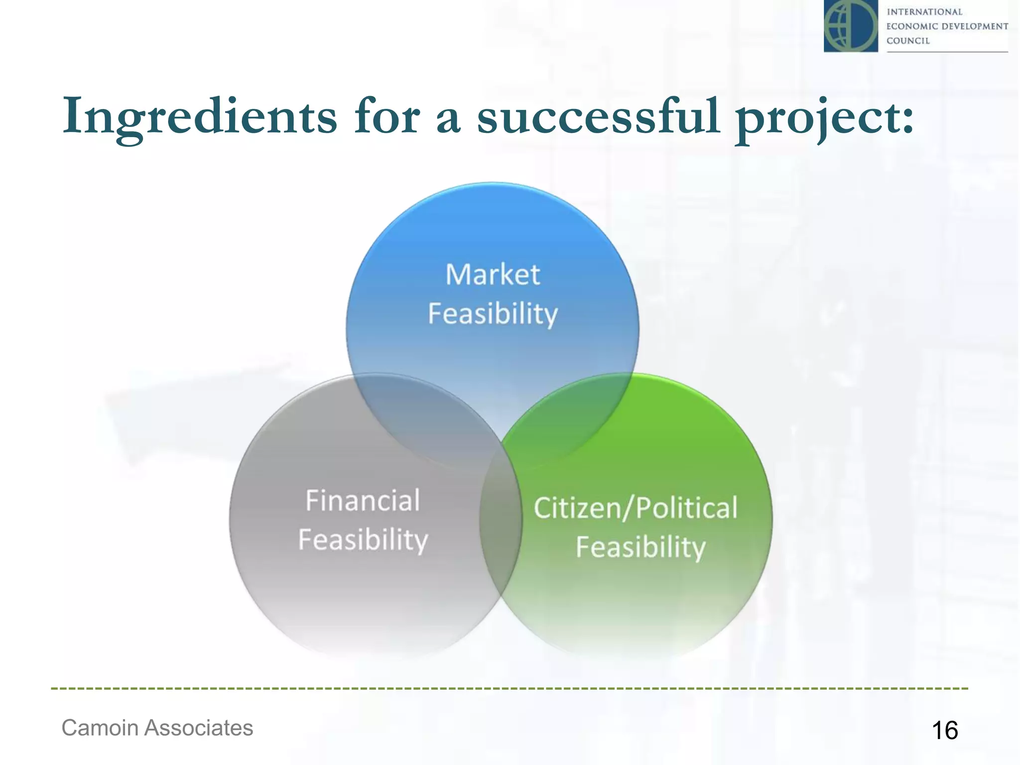 Ingredients for a successful project:
Camoin Associates 16
 