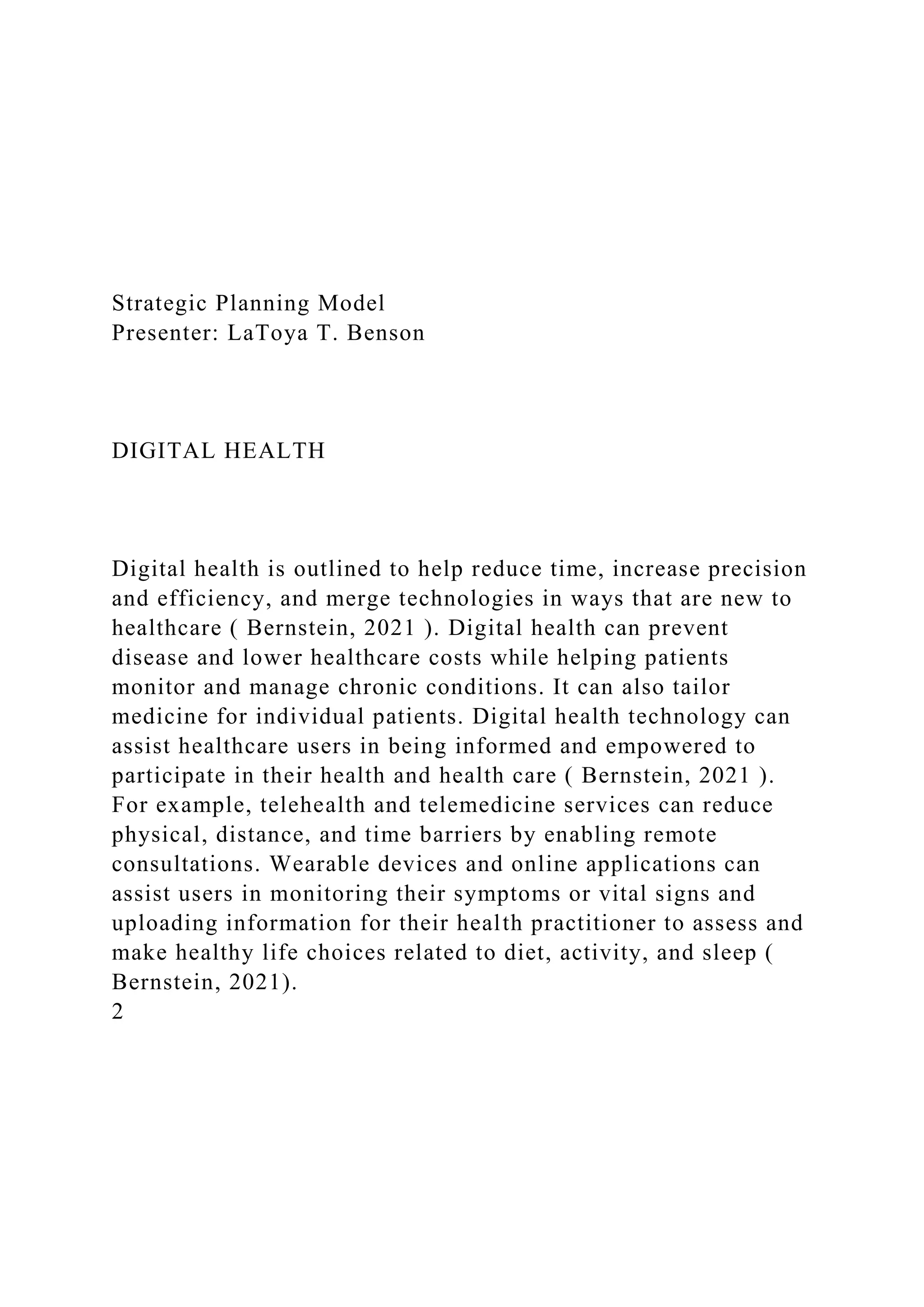 Strategic Planning ModelPresenter LaToya T. Benson .docx 
