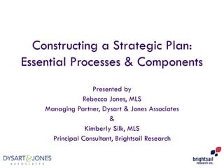 Constructing a Strategic Plan:
Essential Processes & Components
Presented by
Rebecca Jones, MLS
Managing Partner, Dysart & Jones Associates
&
Kimberly Silk, MLS
Principal Consultant, Brightsail Research
 