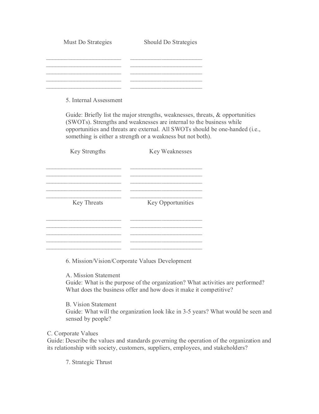 Strategic planning template