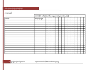 saklviTüal½yExµrbec©kviTüanigRKb;RKg

tarageKaledA
                                           eBlevla[in suitable units -days, weeks, months, etc.]
 eKaledA                                   karTTYlxusRtUv




       49 RkumRbwkSakic©karbNÐitsPaGb;rM   BRgageKalneya)aynignItiviFIksagEpnkaryuT§sa®sþ
 