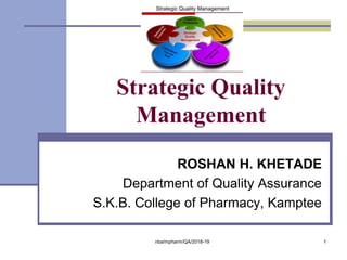 Strategic Quality
Management
ROSHAN H. KHETADE
Department of Quality Assurance
S.K.B. College of Pharmacy, Kamptee
1nba/mpharm/QA/2018-19
 