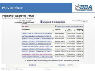 PMA Database 
TCN Life Science Fast Track 2014 11/18/2014 
 