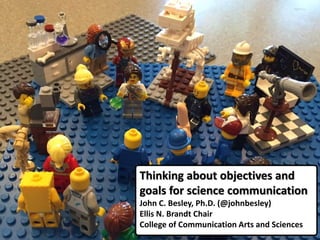 Thinking about objectives and
goals for science communication
John C. Besley, Ph.D. (@johnbesley)
Ellis N. Brandt Chair
College of Communication Arts and Sciences
 