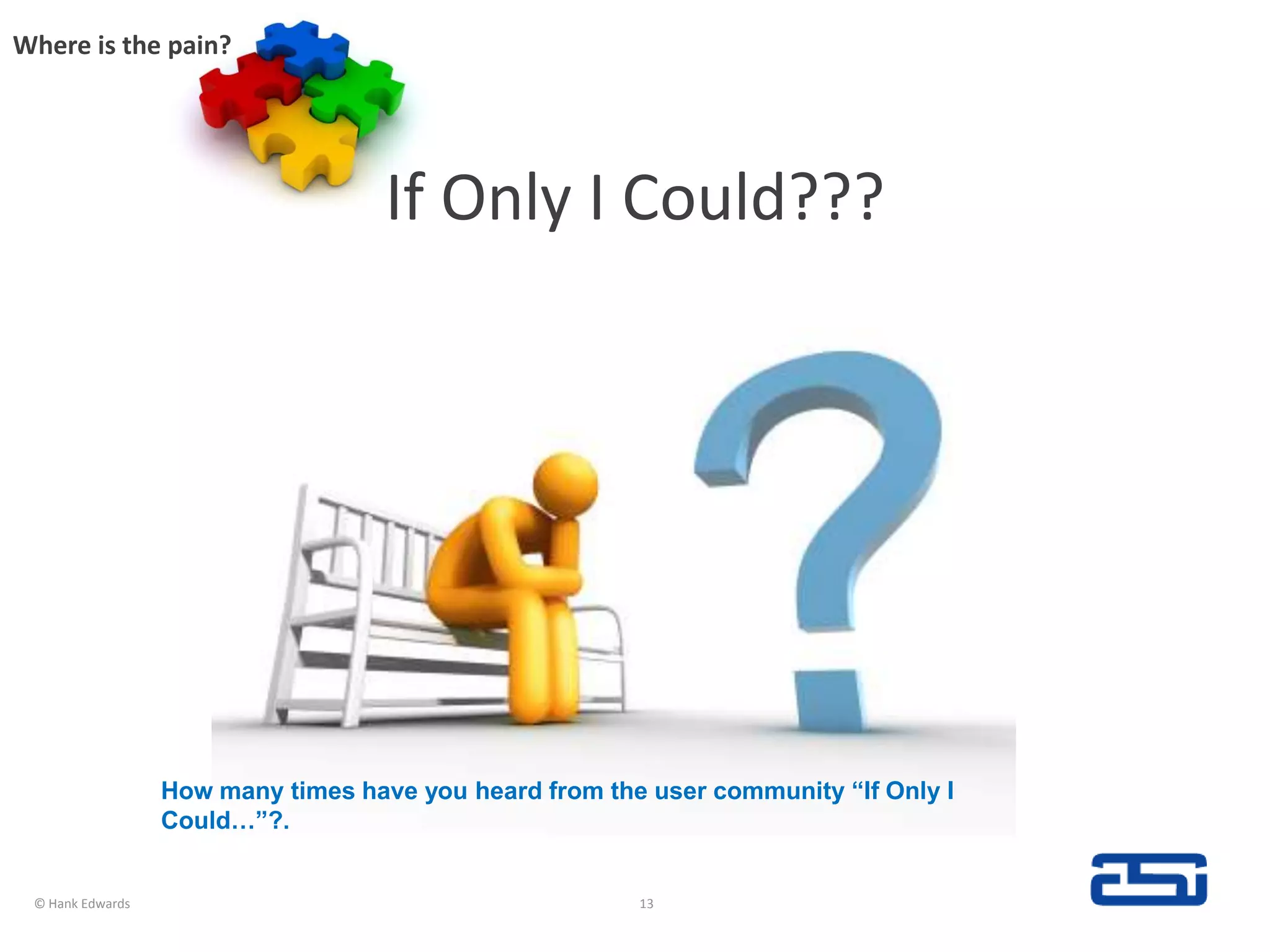 If Only I Could???Where is the pain?© Hank Edwards13How many times have you heard from the user community “If Only I Could…”?.