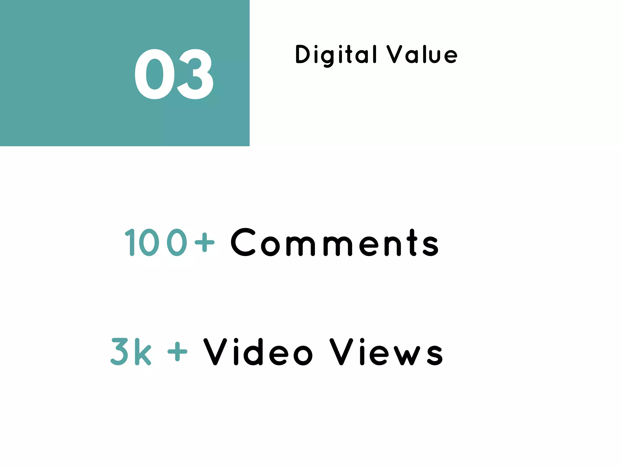 03
Digital Value
100+ Comments
3k + Video Views
 