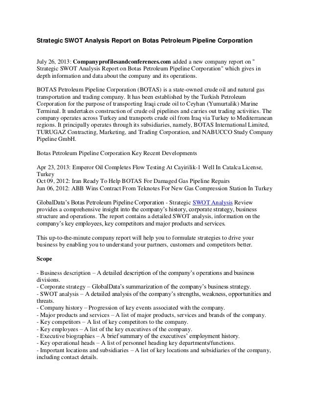 Strategic swot analysis report on botas petroleum pipeline corporatio1