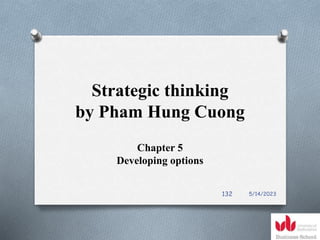 Strategic thinking
by Pham Hung Cuong
Chapter 5
Developing options
5/14/2023
132
 