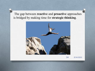 The gap between reactive and proactive approaches
is bridged by making time for strategic thinking.
5/14/2023
54
 