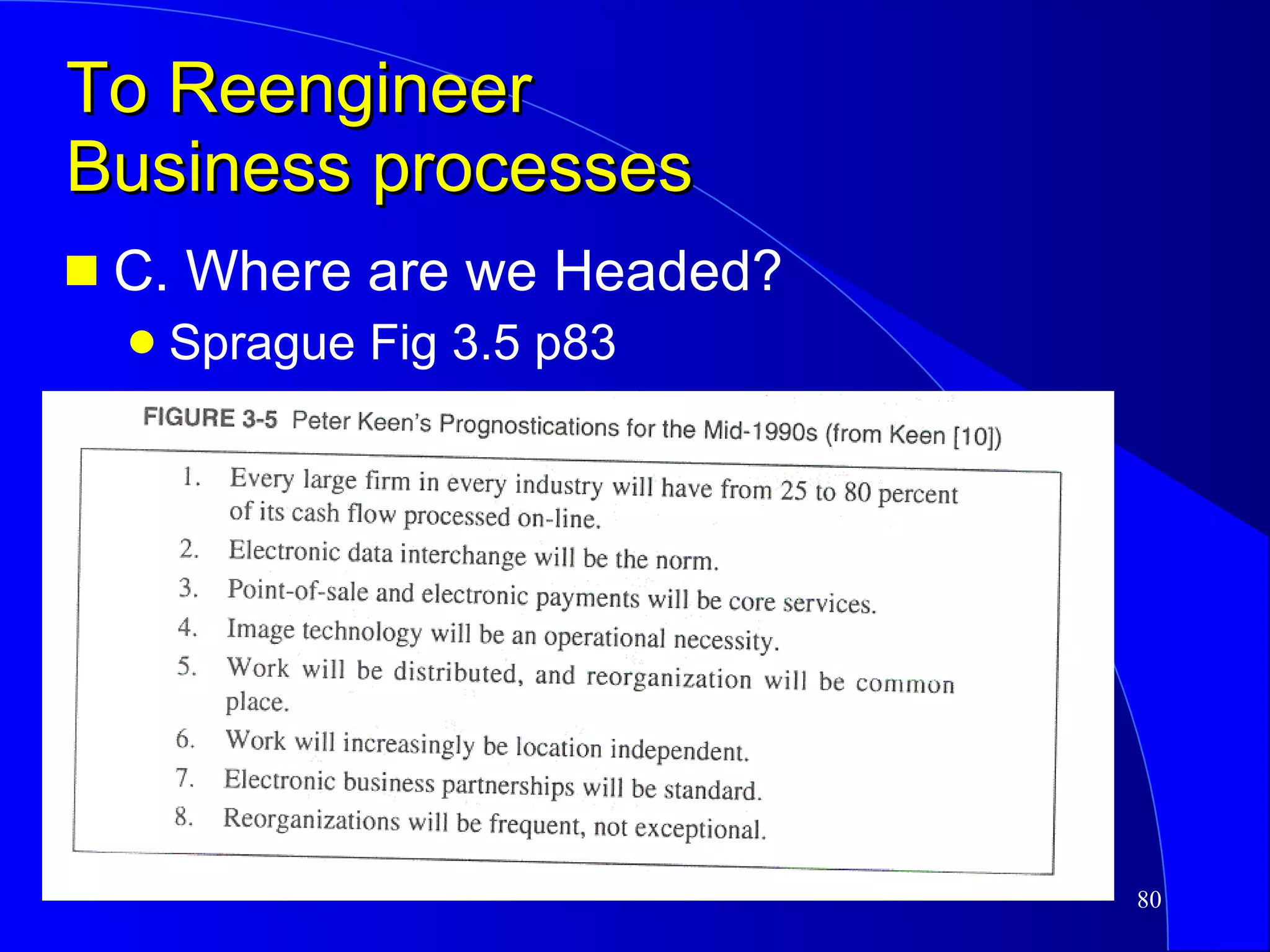 To Reengineer  Business processes C. Where are we Headed?  Sprague Fig 3.5 p83 